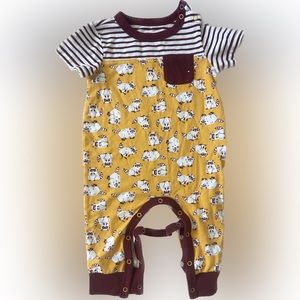 Cat & Jack 3 to 6 Months Red and White Striped Sleeves & Yellow with Raccoons